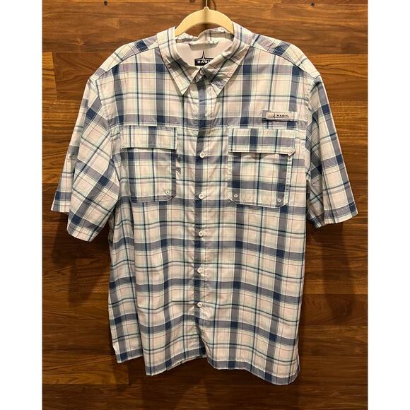 Habit Fishing Shirt Men's XL Button Down 40+ Solar Factor Short Sleeve Plaid - Picture 1 of 11